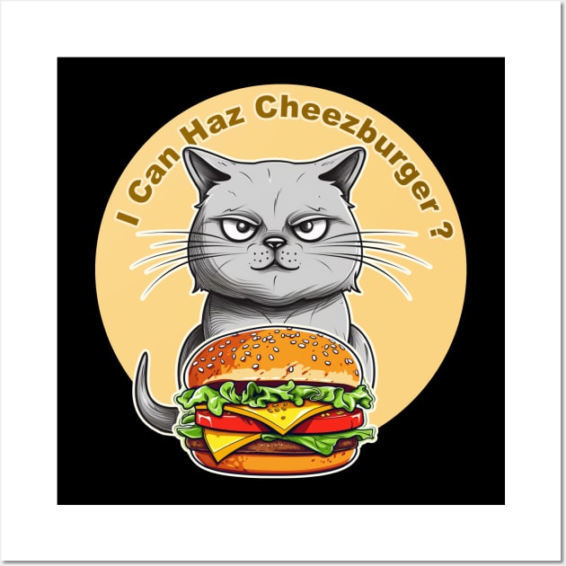 "I Can Haz a Cheeseburger" Meme Internet Culture Wall Art by GAMAS Threads